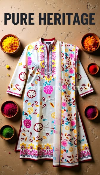 Soft Vive Creamy White Cotton 3-Piece with Geometric Embroidery